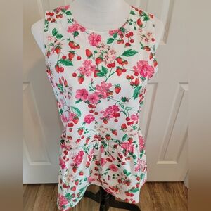 NWT Ann Taylor Strawberry And Cherry White Peplum Tie Back Top Size S